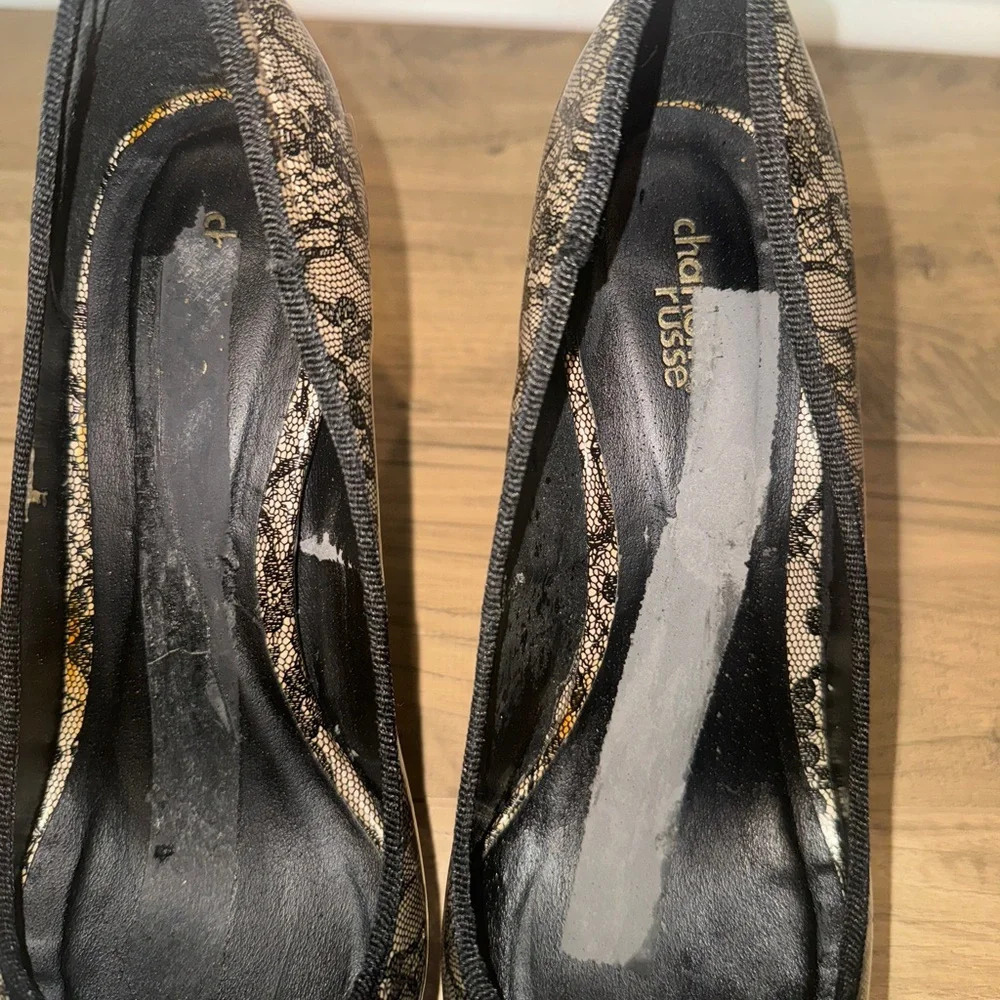 Platform heels. Charlotte Russe. Color is beige with lots of black lace size 10 - Picture 7 of 7